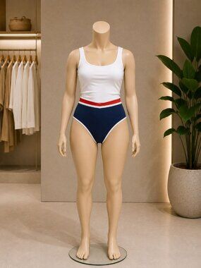 Shade & Shore XS X-small 0-2 High-Waist Navy Bikini Bottoms With Red White NEW